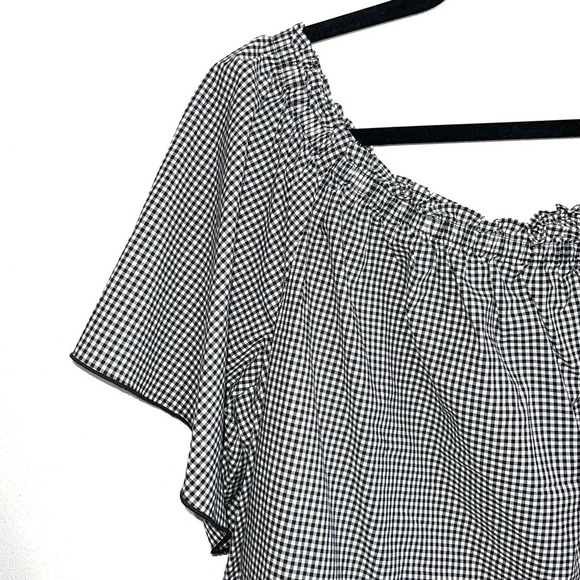 Lane Bryant Black & White Gingham Print Off the Shoulder Top 2X Women’s - Picture 3 of 10